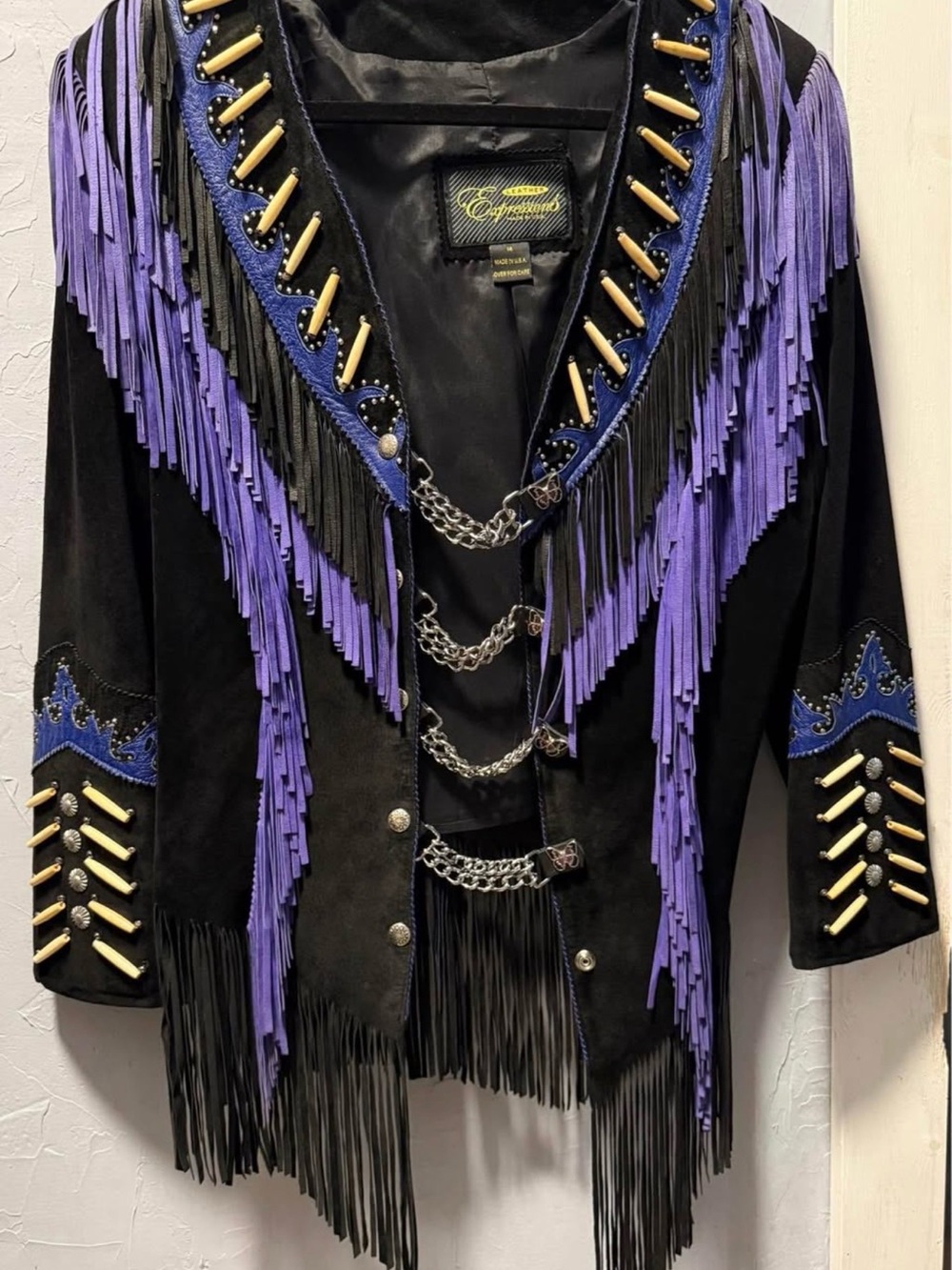 Fringed Suede Jacket/chaps with Purple Trim